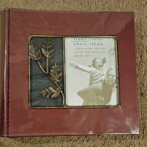 Vintage Burgundy Frame Cover Photo Album With Metal Leaf Design